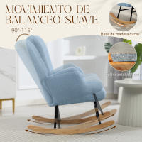 HOMCOM Silla Mecedora, Mecedora de Terciopelo de Teddy con Respaldo Alto, Patas de Madera de Caucho, Reposabrazos, Estilo Moderno, Sillón de Lactancia, Carga 120 kg, para Dormitorio, Salón, Azul Claro - details 3