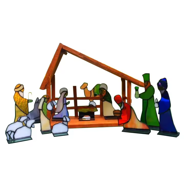 Set De Natividad De Vidrio Estampado Para Navidad 2024 Decoración Para Courtyard Figura De Cristal Religiosa Regalo De Navidad - 1