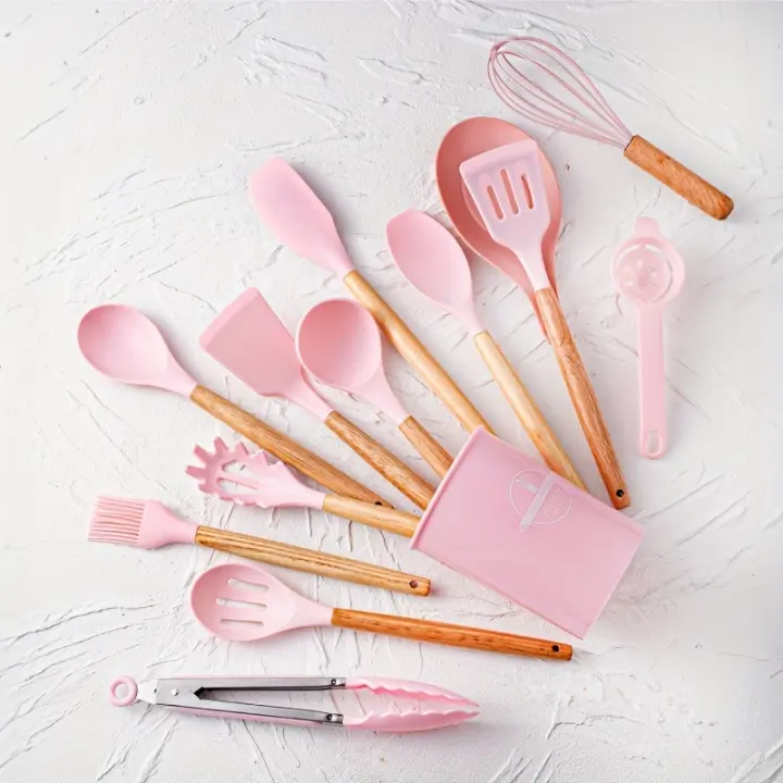 Juego De Utensilios De Cocina De Silicona 14 Piezas Con Soporte De Plástico Eco-amigable Y Duradero Para Cocina - 1