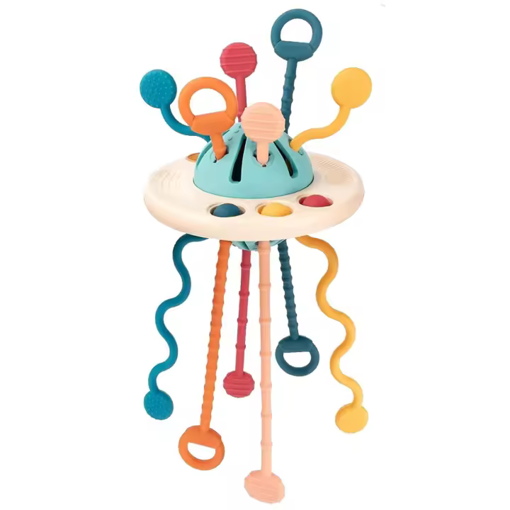 Juguete bebé 1 año Madera con ventosa para cochecito, juguete sensorial educativo 12-18 meses+, juguete de aprendizaje tipo OVNI para desarrollar motricidad fina y coordinación, regalo original para niños pequeños - 1