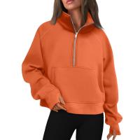 Nueva Sudadera De Mujer Con Capucha Cuello Erguido Otoño Invierno Color Sólido Fleece Manga Larga Bolsillos Cierre Media Pullover Suave - details 8