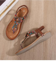 CA Sandalias de tacón de cuña huecas de gran tamaño 2025 con diamantes de imitación, zapatos bohemios cómodos para mujer, verano 363- - details 36