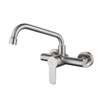 Grifo giratorio De acero inoxidable para cocina, grifería De doble orificio para montaje en pared, frío y caliente, para balcón - details 7