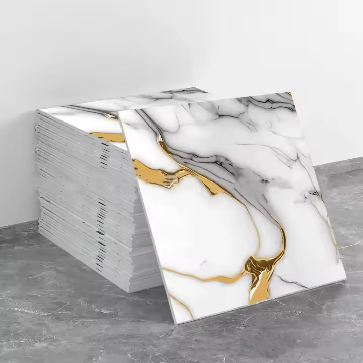TK Pegatinas De Pared Autoadhesivas De Aluminio Imitación De Azulejo Para Cocina Y Baño Decoración Antihumedad Patrón De Marmol PVC - 1