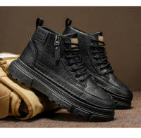 Botas De Cuero Impermeables Para Hombre Botines De Moda Casual Para Otoño Y Primavera Zapatos De Deporte De Media Calf High Para Senderismo Exterior - details 14