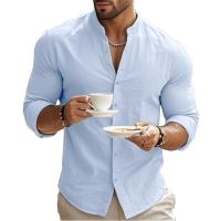 Camisa De Hombre Para Primavera Y Verano Algodón Y Lino Estilo Slim Casual Hawaii Color Sólido Transpirable Tops Versátiles - details 14