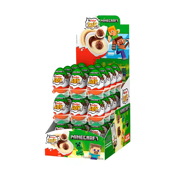 Kinder Joy Minecraft - Caja con 36 huevos de verano con crema de leche y cacao y 2 bolitas de chocolate - Contiene un juguete en el interior - 1