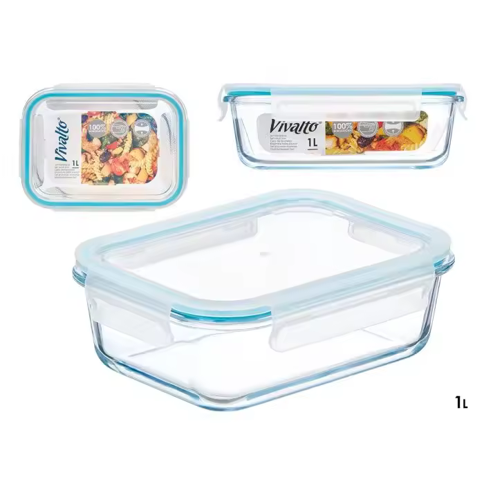Set de 3 y 4 Recipientes Herméticos de Vidrio Borosilicato - Fiambreras Rectangulares 370cc a 1500cc , Recipientes de Cristal para Alimentos, Tapers Cristal Herméticos 1l - Con Tapa - Sin BPA - Aptos para Lavavajillas, Congelador y Microondas - 1