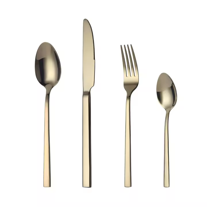 Mr.Spoon Juego 24 Piezas Cubiertos, Acero Inoxidable 18/0, Color Dorado brillo, Incluye cuchillo,tenedor,cuchara,cucharilla, Cubertería, Servicio para 6 Personas, Apto para lavavajillas. Ideas de regalo, Incluye bolsa de regalo.70190 - 1