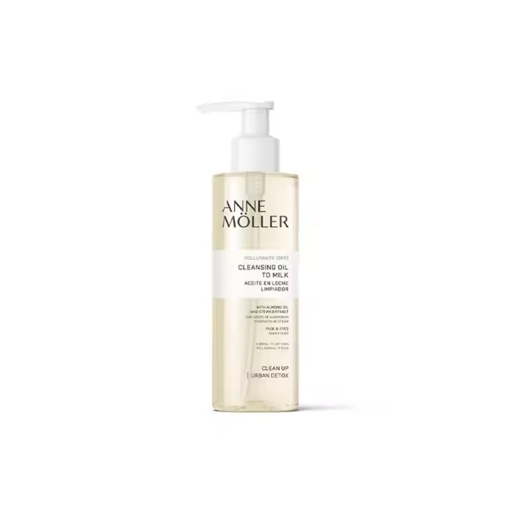Anne Moller - Clean Up Cleansing Oil To Milk, limpiador bifásico aceite-leche que se transforma en leche al contacto con agua para una eliminación suave de maquillaje y residuos, con aceite de almendras y extracto de estevia para pieles normales a secas - 1