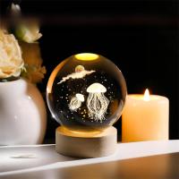 Lámpara De Noche De Cristal De Medusa En Forma De Bola Con Base De Madera Y USB Crear Ambiente Festivo Luz LED Incluida - details 0