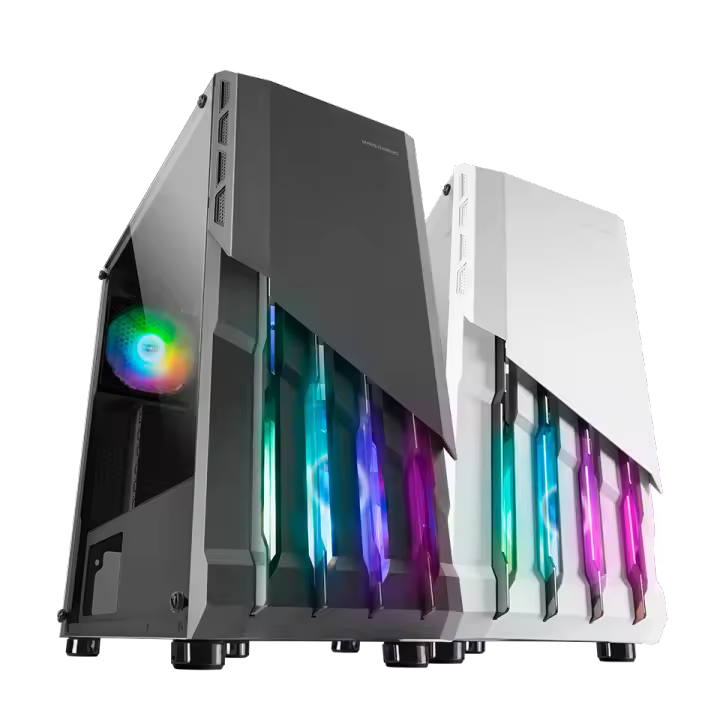 Mars Gaming MC-X2, Caja PC Gaming ATX, Frontal en Acero, 2 Ventiladores FRGB 12cm, Ventana Lateral, Refrigeraciones Líquidas Hasta 240mm, Semitorre Gaming Negro o Blanco - 1
