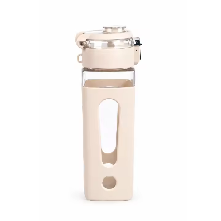 650ml Square Water Bottle with Protective Sleeve | BPA Free Leakproof Sports Flask with Lock Lid | Portable Clear Plastic Travel Drinkware for School, Office & Gym - 1