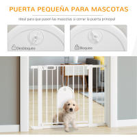 PawHut Barrera de Seguridad para Perros Mascotas 75-103 cm para Escaleras y Puertas con 2 Extensiones Cierre Automático y Sistema de Doble Bloqueo Blanco - details 6