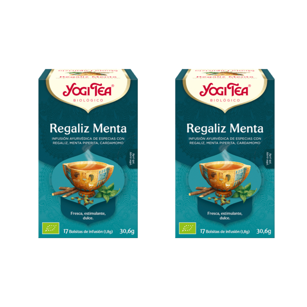 Té Regaliz Menta Packs 2 Respiración para la calma y toma de consciencial 17 bolsitas de infusión YogiTea