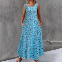 Vestido Largo Sin Mangas Floral Para Mujer Verano Casual Con Bolsillos A-Line Vestido De Playa De Maxi Estilo O-Neck Polyester - details 2