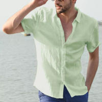 Camisa Casual Para Hombre Manga Corta Botones Vintage De Color Sólido Para Calle Y Vacaciones Tallas M-3XL Algodón Y Poliéster - details 1