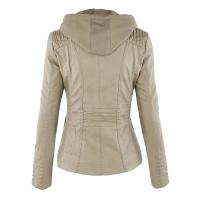 Chaqueta De Cuero Sintético Para Mujer Estilo Motociclista Con Capucha Negro Otoño-invierno Cierre De Cremallera Largo Regular - details 16