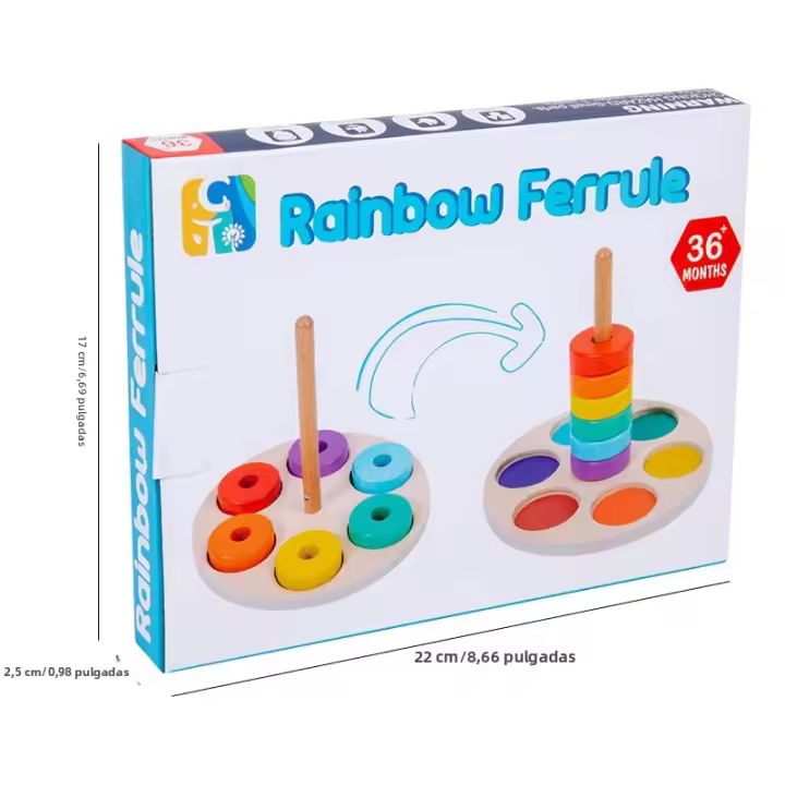 Juguete De Madera Para Educación Temprana Anillo Arcoíris Conciencia De Colores Entrenamiento De Coordinación Mano-ojo Y Clasificación De Columnas - 1