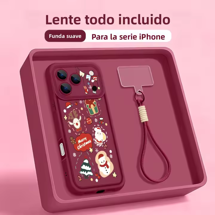 Funda De Teléfono Suave Con Patrón De Navidad Para iPhone 17 pro Max Air 16e 16 15 14 pro Max 13 12 pro 11 Con Correa De TPU Protección Antichoque - 1