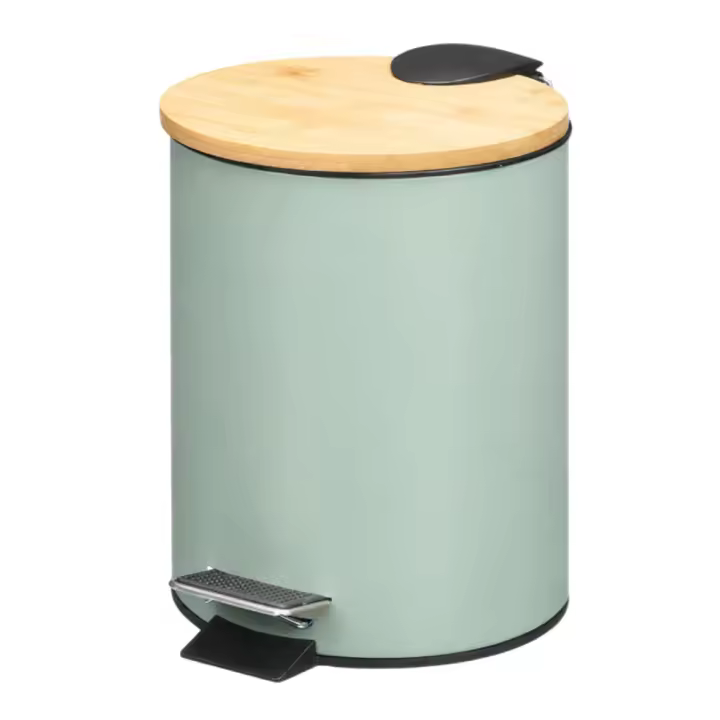 TIENDA EURASIA – Papelera Baño con Pedal, Metal, Tapa Bambú, 3L, 17x21x23.5 cm, Cubo Interior 16.8x16.8x18.2 - 1