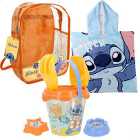 Stitch - Set de playa infantil, cubo de playa con pala y rastrillo, poncho infantil Stitch , juguete de playa, a partir de 18 meses, moldes de arena - details 0