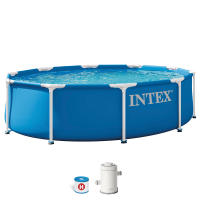 INTEX - Piscina desmontable redonda, Metal Frame, estructura tubos acero, lona tricapa PVC- Poliéster, interior efecto gresite, conexiones de Ø32 mm, a partir de 6 años, piscinas circulares, piscina jardín - details 4
