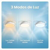 Ventilador de techo moderno blanco con luz LED 55W, aspas retráctiles ocultas, 6 velocidades, motor DC 30W silencioso, mando a distancia y app, lámpara ventilador decorativa de bajo consumo para salón, dormitorio, comedor y habitación, Don Feliz - details 3