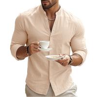 Camisa De Hombre Para Primavera Y Verano Algodón Y Lino Estilo Slim Casual Hawaii Color Sólido Transpirable Tops Versátiles - details 11