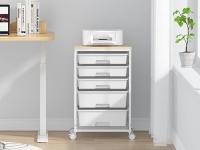 Carro de baño con 5 cajones, carro de cocina con ruedas con tablero de mesa de madera, para cocina, salón, dormitorio, oficina, blanco - details 0