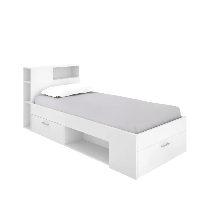 Dekit Cama Compacta Juvenil Lanka Blanco 96x218x99 con Cabezal-estantería y Compartimentos - 1
