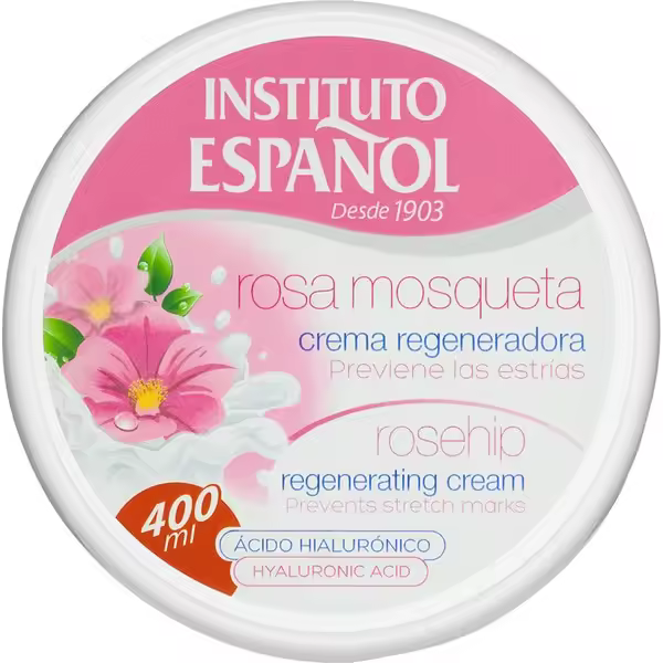 INSTITUTO ESPAÑOL crema regeneradora Rosa Mosqueta previene estrías tarro 400 ml con ácido hialurónico - 1