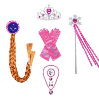 Juego De Accesorios De Cosplay De Elsa Princesa Con Guantes Varita Corona Joyería Peluca Rizada Para Niñas Disfraz De Reina De Hielo - details 4