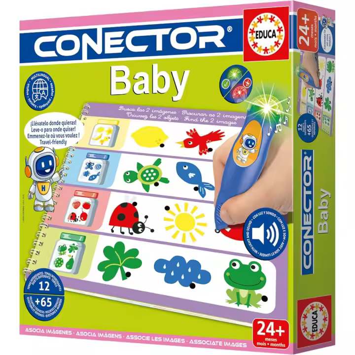 Educa - Conector Baby | Juego Educativo con más de 65 Preguntas y respuestas. 12 Temas Diferentes en Formato Libro y lápiz con luz y Sonido. Recomendado a Partir de 2 años (20394) - 1