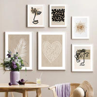 Pintura En Lienzo Abstracta Bohemia Con Hojas Líneas Rostro Corazón Sol Para Decoración De Sala De Estar Arte De Pared Nórdico Posters Y Estampados - details 2