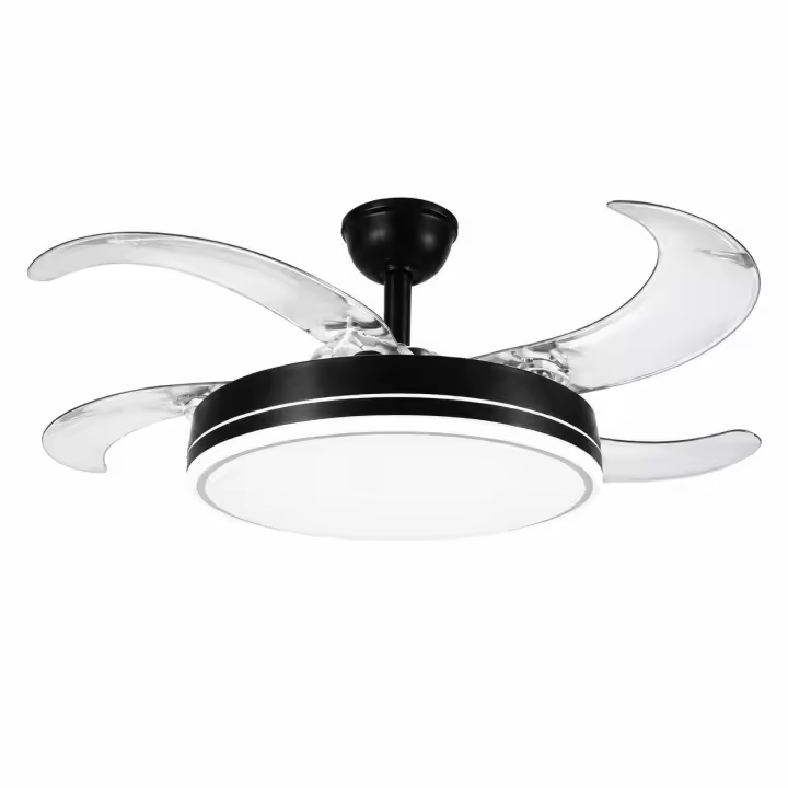 Ventilador de Techo Led 90W a 66W, Regulable en Intensidad y en Tono de Luz de Fria a Cálida, 4 Aspas Retráctiles, Mando a Distancia y APP para Móvil , Motor DC Ultra Silencioso, 6 Velocidades, Eficiencia Energética A - 1