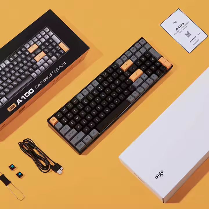 Teclado Mecánico De Juego Aigo A100 Con Cable USB Y Inalámbrico 2.4G Azul Switch Recargable 100 Teclas Hot Swap Para Gamer - 1