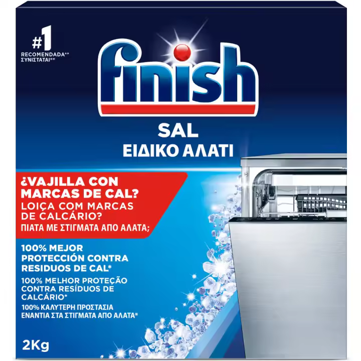 Finish Lavavajillas Sal, De 2 a 6 KG, Potenciador Lavado, Aumenta Rendimiento, Profesional, Evitar Acumulación de Cal - 1