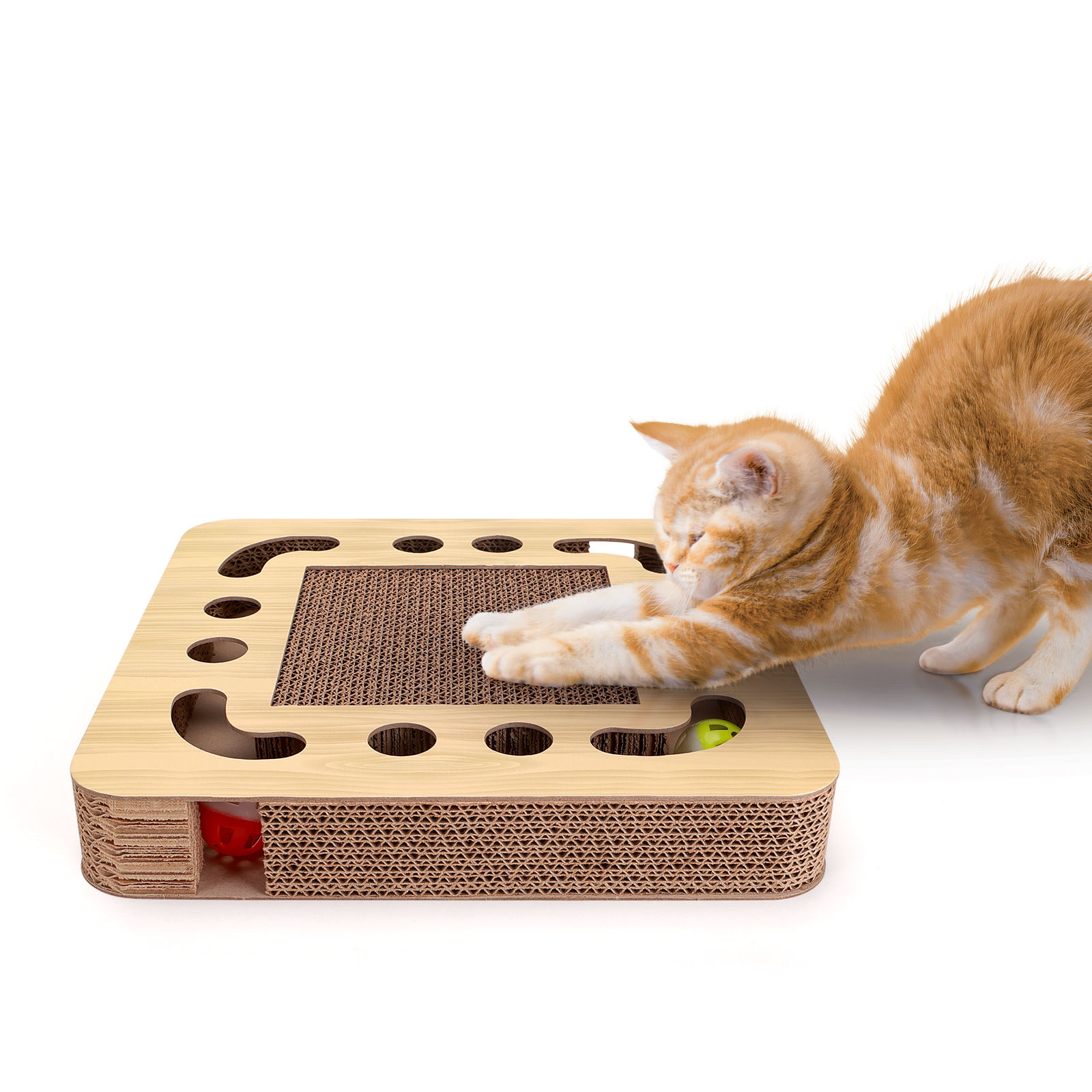 Nobleza - Rascador para Gatos con Hierba Gatera,Redonda Rascadoras de Cartón para Cama con 2 Juguetes para Gatos Interactivos Pelotas