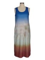 Vestido Maxi Sin Mangas Para Mujer En Color Gradient Casual Con Bolsillos Y Abertura Lateral Estilo Playa Verano A-Line V-Neck - details 2