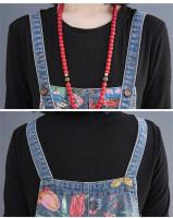 Traje De Mujer Estilo Callejero Floral Impresión Denim Con Tirantes Dungarees Rompers Cargo Pantalones Anchos De Pierna Pantalones De Sobrero - details 7