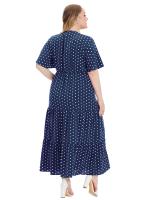 Vestido Bohemio Casual De Polka Dot Para Mujer plus Talla Con Vuelta Corta Y Cuello En V Traje De Verano De Polyester - details 15