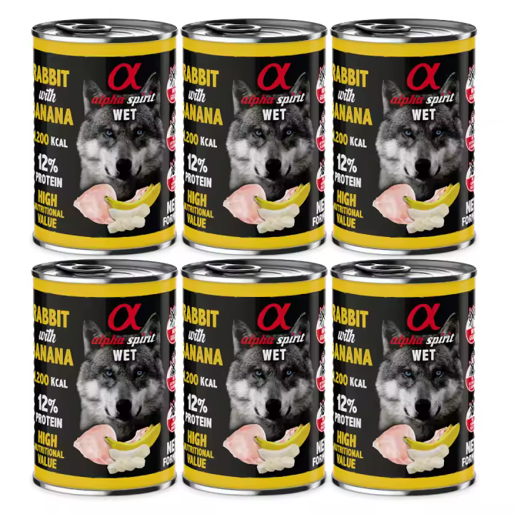 Alpha Alpha Spirit Canine Adult Conejo Platano - Latas 400 g [Bliste de 6 unidades) Comida húmeda para perros - 1