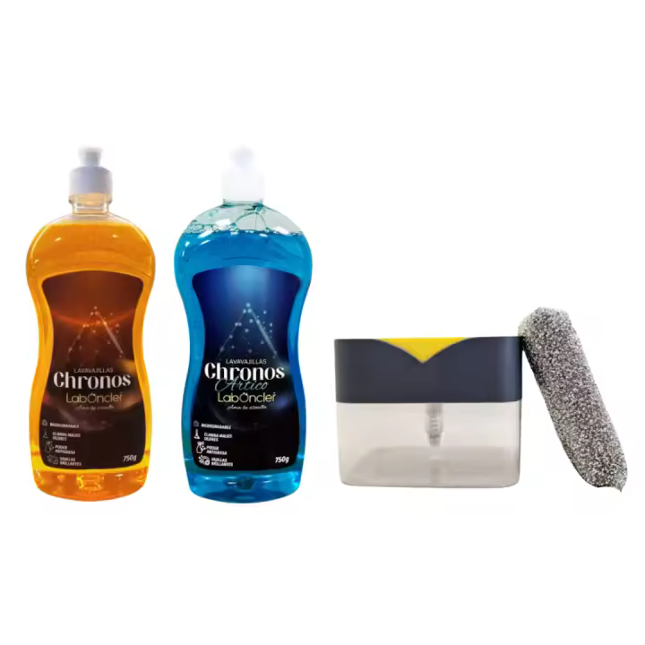 CHRONOS de Laboncler AROMA A ELEGIR: Pack con 2 lavavajillas concentrados (elige tu aroma) dispensador y esponja. Limpieza sin esfuerzo y respetuosa con el medio ambiente LABONCLER ECOJIN ORIGINAL . - 1