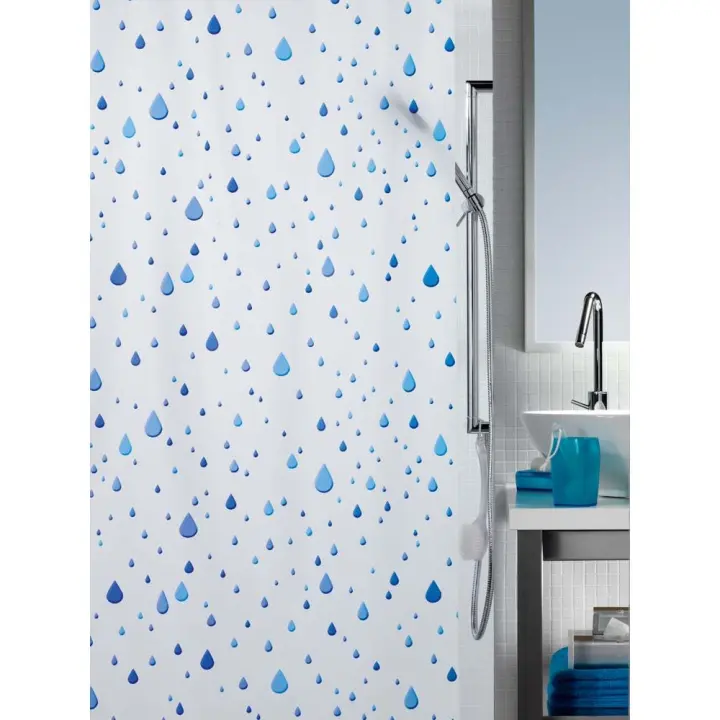 SPIRELLA colección Waterdrop , Cortina de ducha textil 180 x 200, 100% polyester, Azul - 1