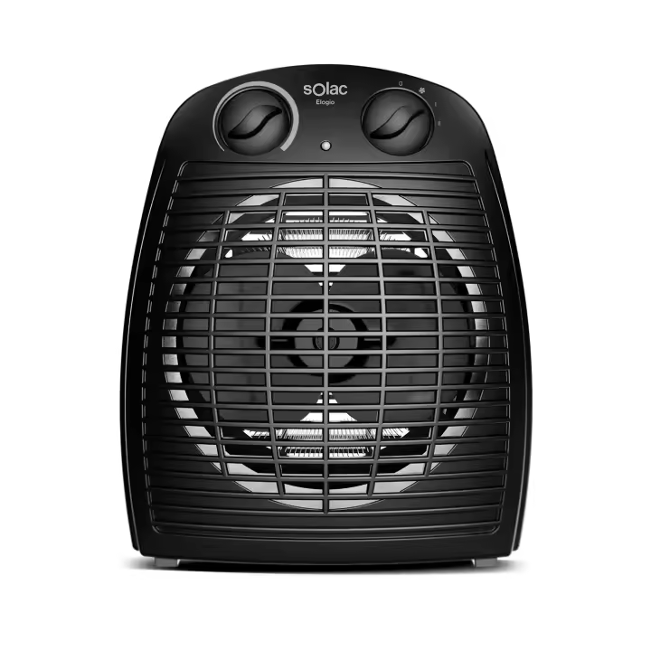 Solac - Calefactor Eléctrico 2000W con 2 intensidades, ventilador y emisor térmico. Protector sobrecalentamiento, termostato, asa transporte. Mini estufa eléctrica de Aire caliente en color Negro. Radiador portátil calentar en invierno - 1