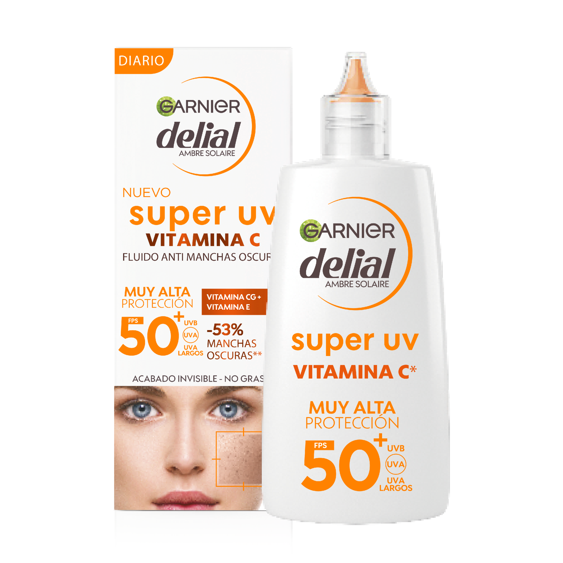 Garnier Delial SUPER UV Vitamina C FPS50+ Crema Fluida Diaria Anti-Manchas oscuras, 40ml