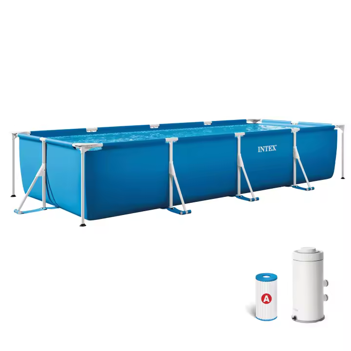 INTEX - Piscina desmontable rectangular Metal Frame de hasta 4 metros, color azul, con y sin depuradora, resistente y duradera, +6 años, 30 min. montaje, piscinas desmontables, piscinas familiares - 1
