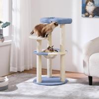 Árbol Rascador para Gatos Torre con Soporte en Forma de Pez Sisal Tazón de Gato Transparente 48.5x48.5x90 cm Azul y Beige - details 1