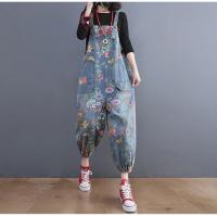 Traje De Mujer Estilo Callejero Floral Impresión Denim Con Tirantes Dungarees Rompers Cargo Pantalones Anchos De Pierna Pantalones De Sobrero - details 6